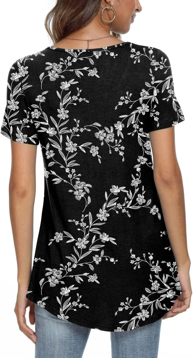 CATHY Women's 2025 Summer Short Sleeve Tunic Tops Loose Fit Comfy Blouses Casual Shirts for Leggings M-4XL