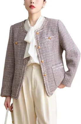 chouyatou Women's Elegant Houndstooth Tweed Jacket Button Down Fringed Tassel Blazer Jacket Coat