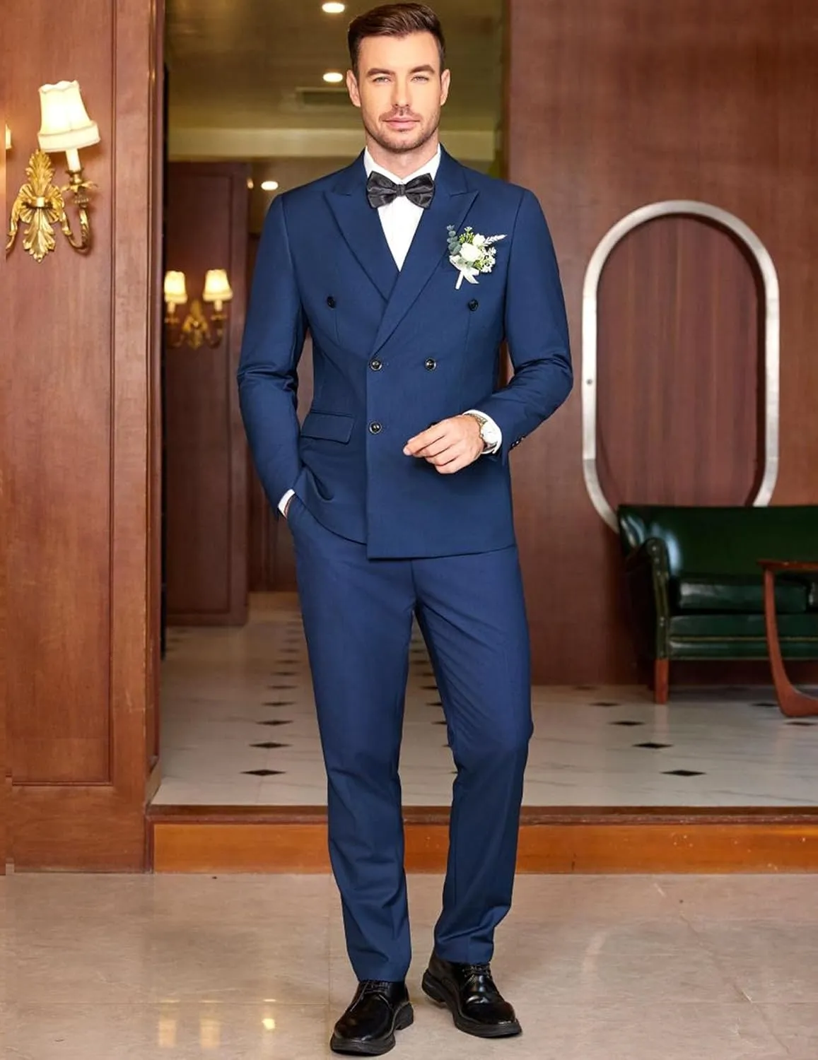 COOFANDY Men's 2 Piece Double Breasted Suits Slim Fit Tuxedo Jacket and Dress Pants Set for Wedding Business Prom