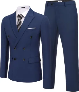 COOFANDY Men's 2 Piece Double Breasted Suits Slim Fit Tuxedo Jacket and Dress Pants Set for Wedding Business Prom