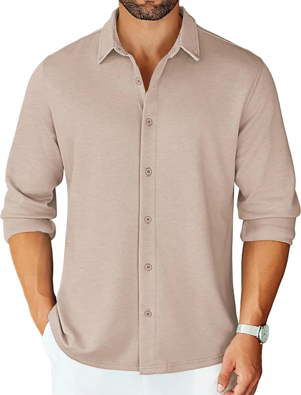 COOFANDY Mens Long Sleeve Wrinkle Free Shirts Stretch Dress Shirts Regular Fit Button Down Shirt
