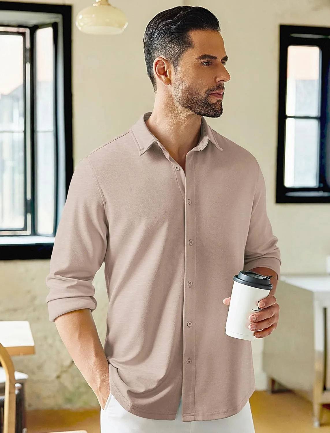 COOFANDY Mens Long Sleeve Wrinkle Free Shirts Stretch Dress Shirts Regular Fit Button Down Shirt