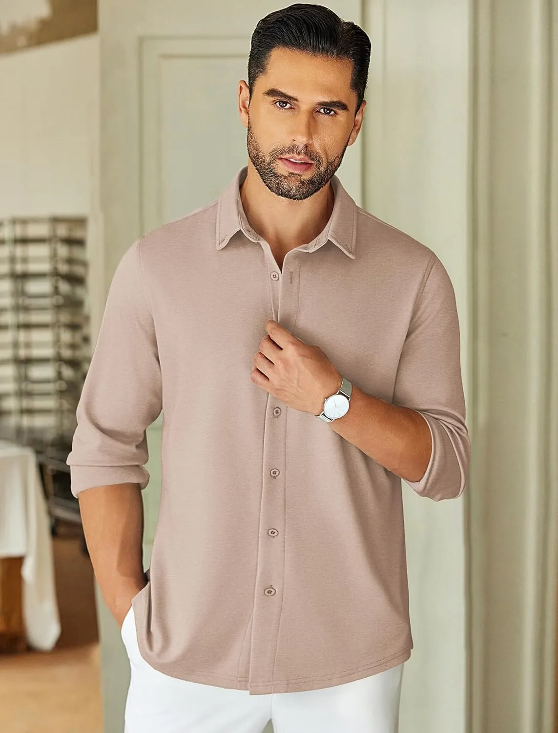 COOFANDY Mens Long Sleeve Wrinkle Free Shirts Stretch Dress Shirts Regular Fit Button Down Shirt