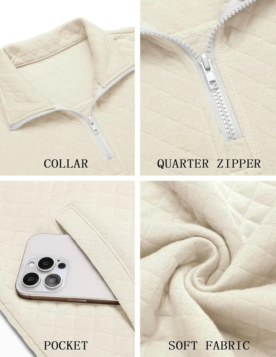 COOFANDY Mens Quarter Zip Pullover Quilted Sweatshirt Knit Long Sleeve Mock Neck Sweater Polo with Pocket