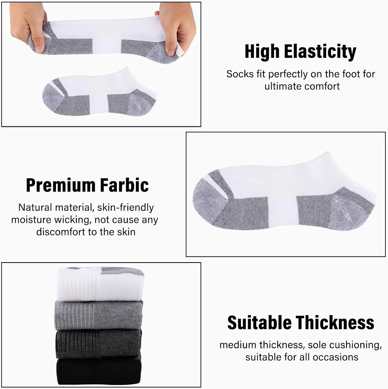 COOPLUS 12 Pack Mens Cushioned Ankle Socks, Low Cut Breathable Casual Socks (Shoe Size 6-11)