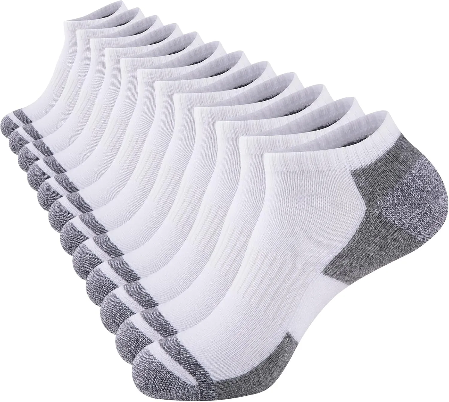 COOPLUS 12 Pack Mens Cushioned Ankle Socks, Low Cut Breathable Casual Socks (Shoe Size 6-11)