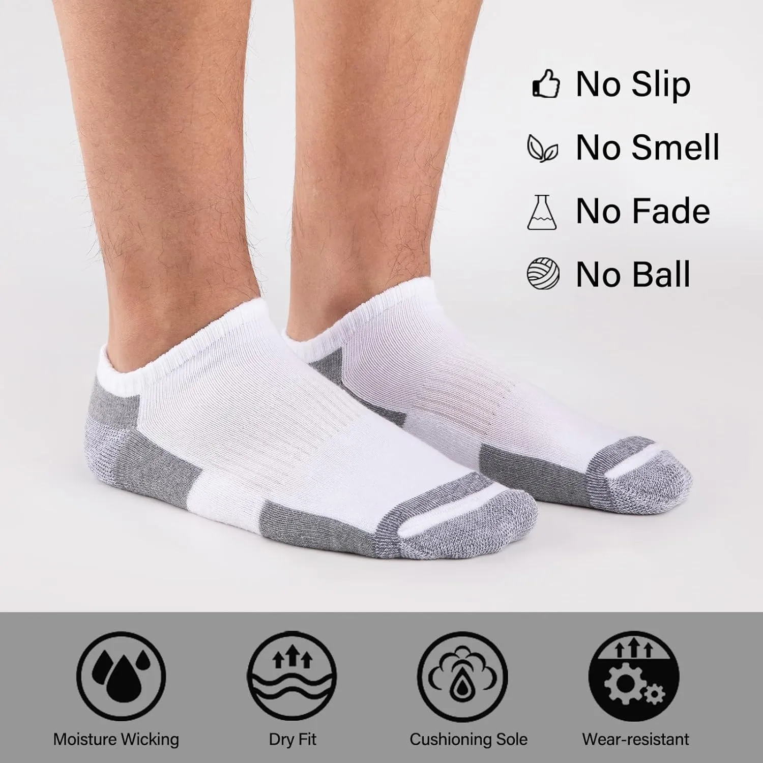 COOPLUS 12 Pack Mens Cushioned Ankle Socks, Low Cut Breathable Casual Socks (Shoe Size 6-11)