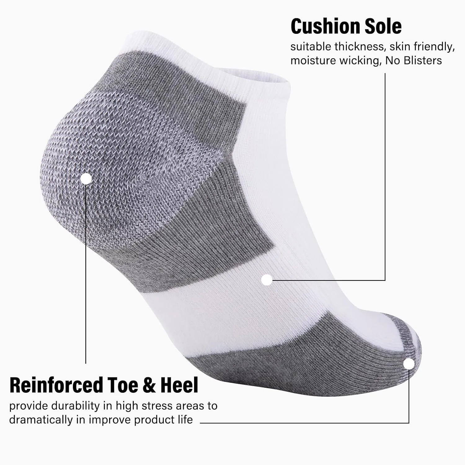COOPLUS 12 Pack Mens Cushioned Ankle Socks, Low Cut Breathable Casual Socks (Shoe Size 6-11)