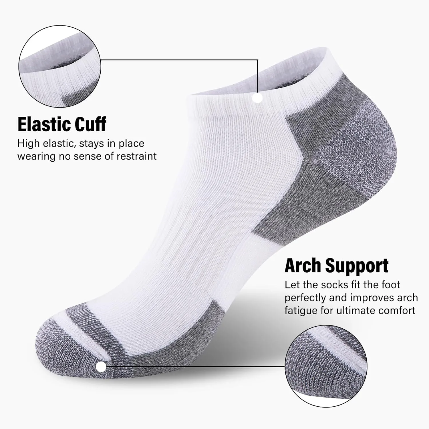 COOPLUS 12 Pack Mens Cushioned Ankle Socks, Low Cut Breathable Casual Socks (Shoe Size 6-11)
