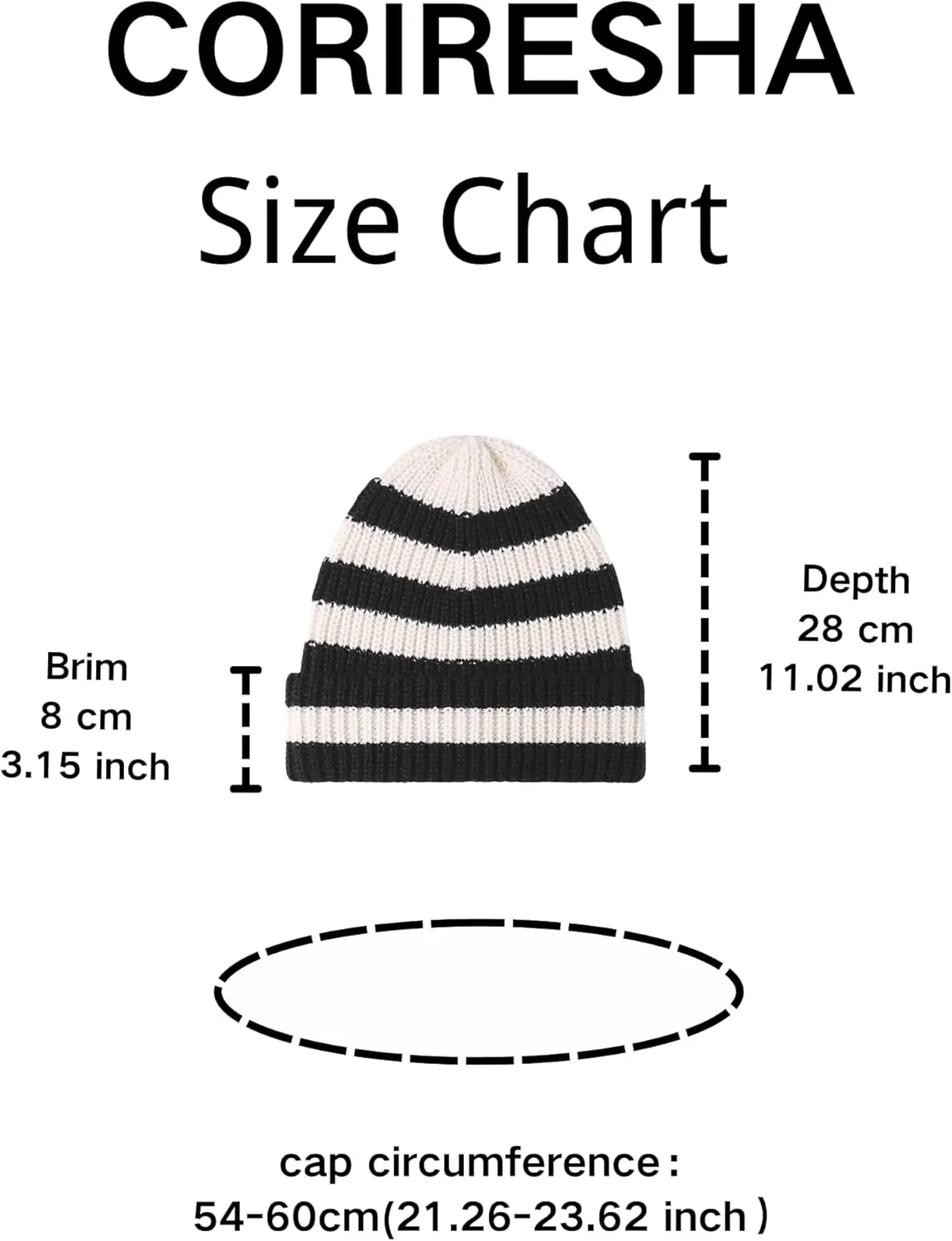 CORIRESHA Unisex Fashion Striped Beanie Cuffed Winter Warm Cozy Chunky Rib Knit Hat