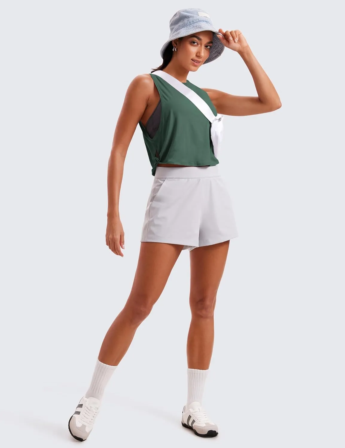 CRZ YOGA Pima Cotton Cropped Workout Tank Tops for Women - Sleeveless Sports Athletic Yoga Running Gym Crop Shirts