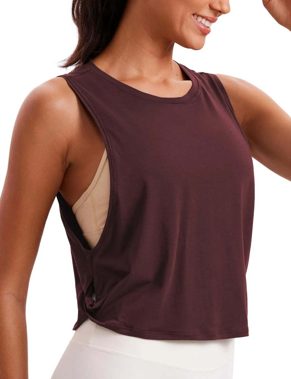 CRZ YOGA Pima Cotton Cropped Workout Tank Tops for Women - Sleeveless Sports Athletic Yoga Running Gym Crop Shirts