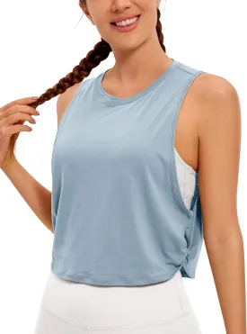 CRZ YOGA Pima Cotton Cropped Workout Tank Tops for Women - Sleeveless Sports Athletic Yoga Running Gym Crop Shirts