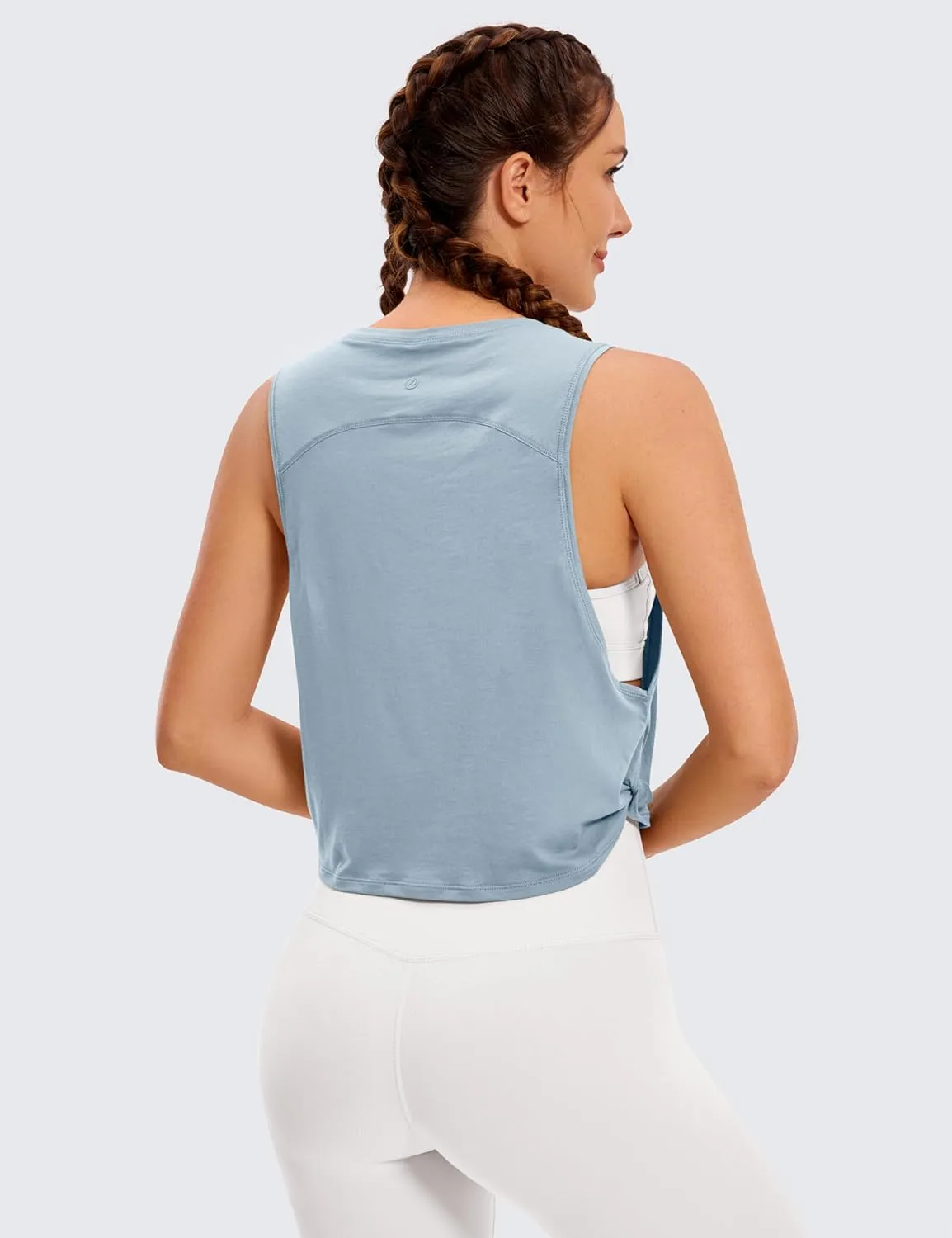 CRZ YOGA Pima Cotton Cropped Workout Tank Tops for Women - Sleeveless Sports Athletic Yoga Running Gym Crop Shirts