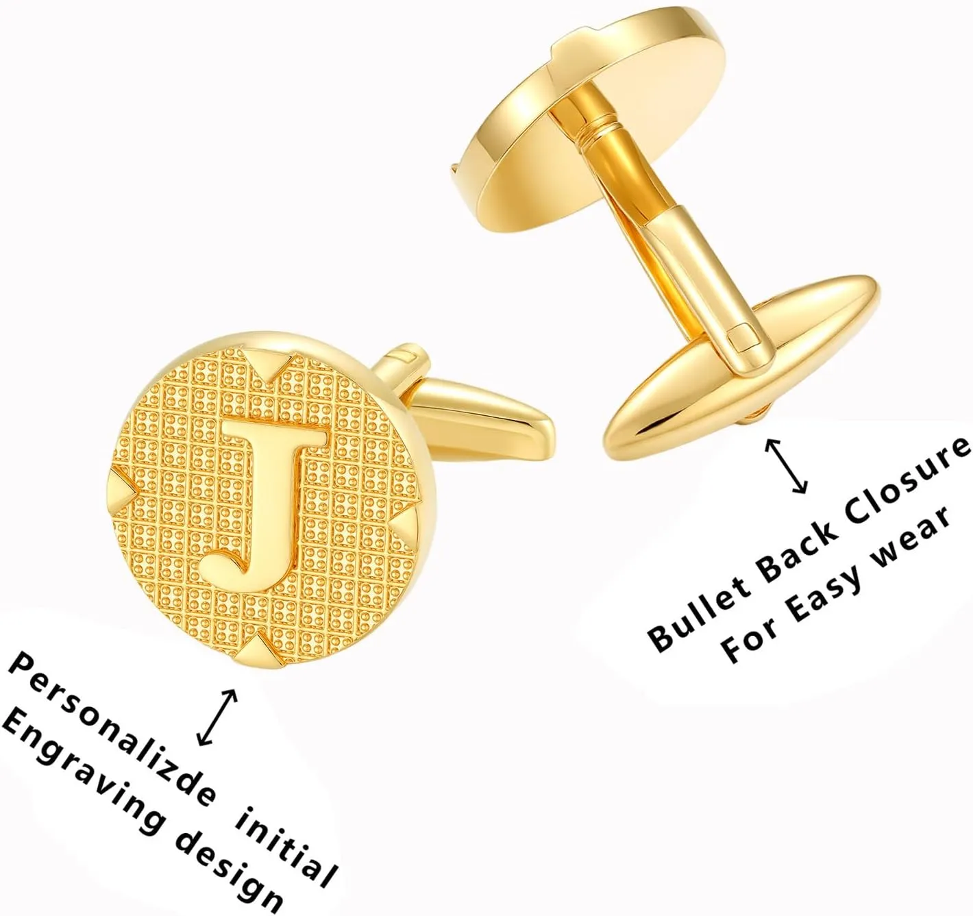 Cufflinks for Men Stainless Steel Cufflinks Classic Initial Cufflink Engraved Silver Cuff Links Alphabet Letter A-Z with Gift Box