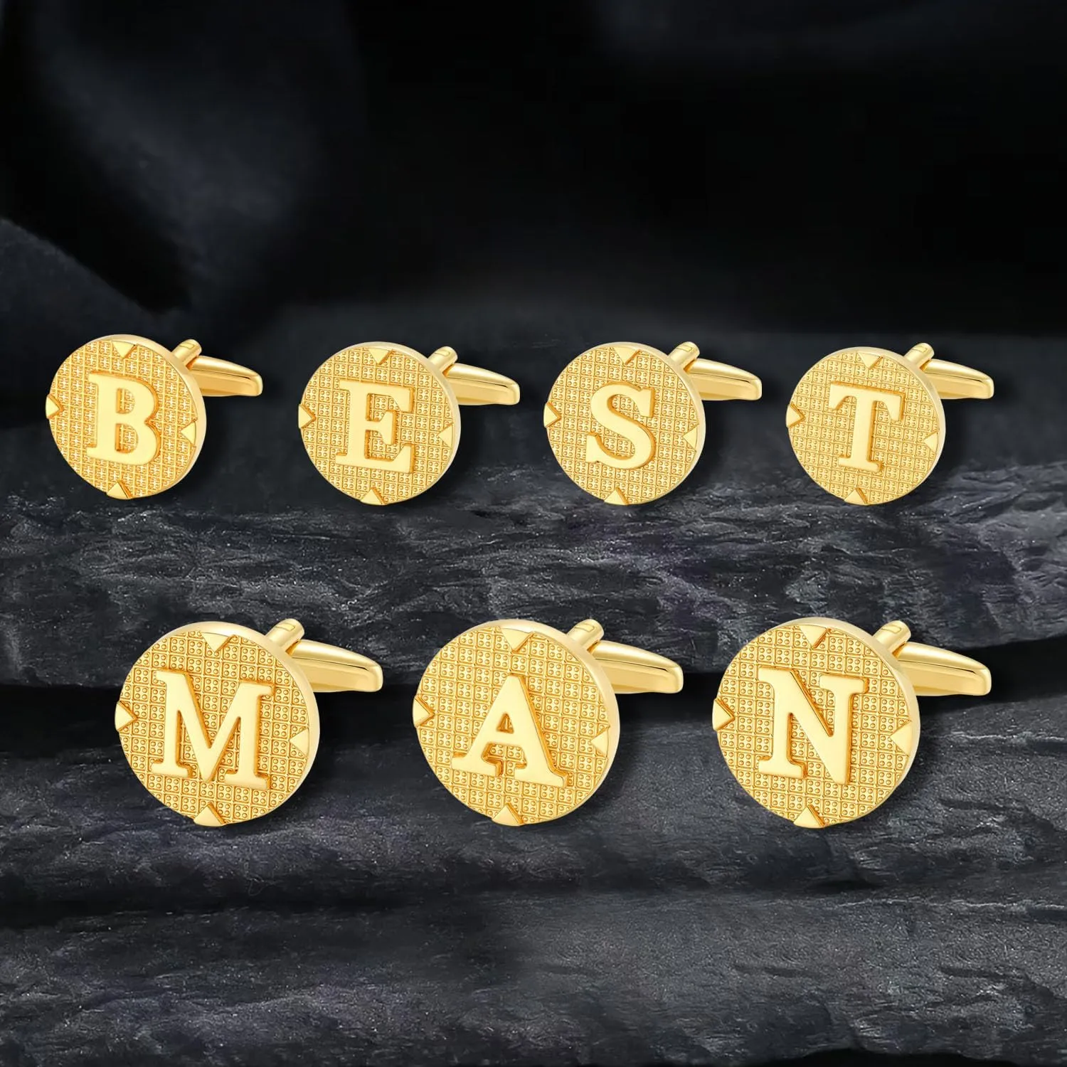 Cufflinks for Men Stainless Steel Cufflinks Classic Initial Cufflink Engraved Silver Cuff Links Alphabet Letter A-Z with Gift Box