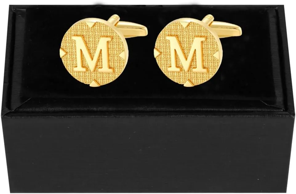 Cufflinks for Men Stainless Steel Cufflinks Classic Initial Cufflink Engraved Silver Cuff Links Alphabet Letter A-Z with Gift Box