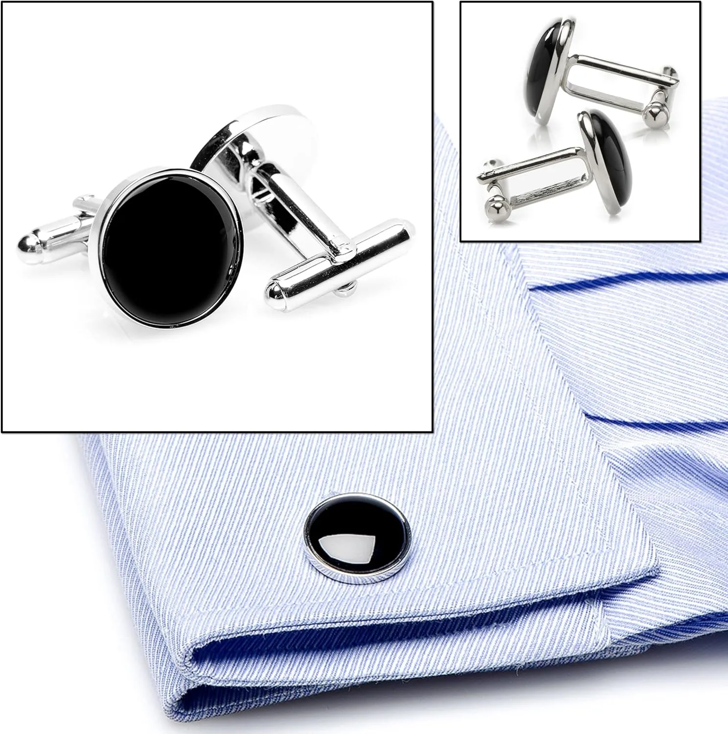 Cufflinks for Men, Tuxedo Studs and Cufflinks Set, Classic Black Gold CuffLinks Luxury Box Gift Ideas for Mens