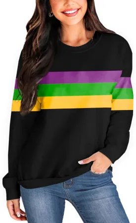 Deerose Women Mardi Gras Sweatshirts St Patricks Long Sleeve Print Shirts