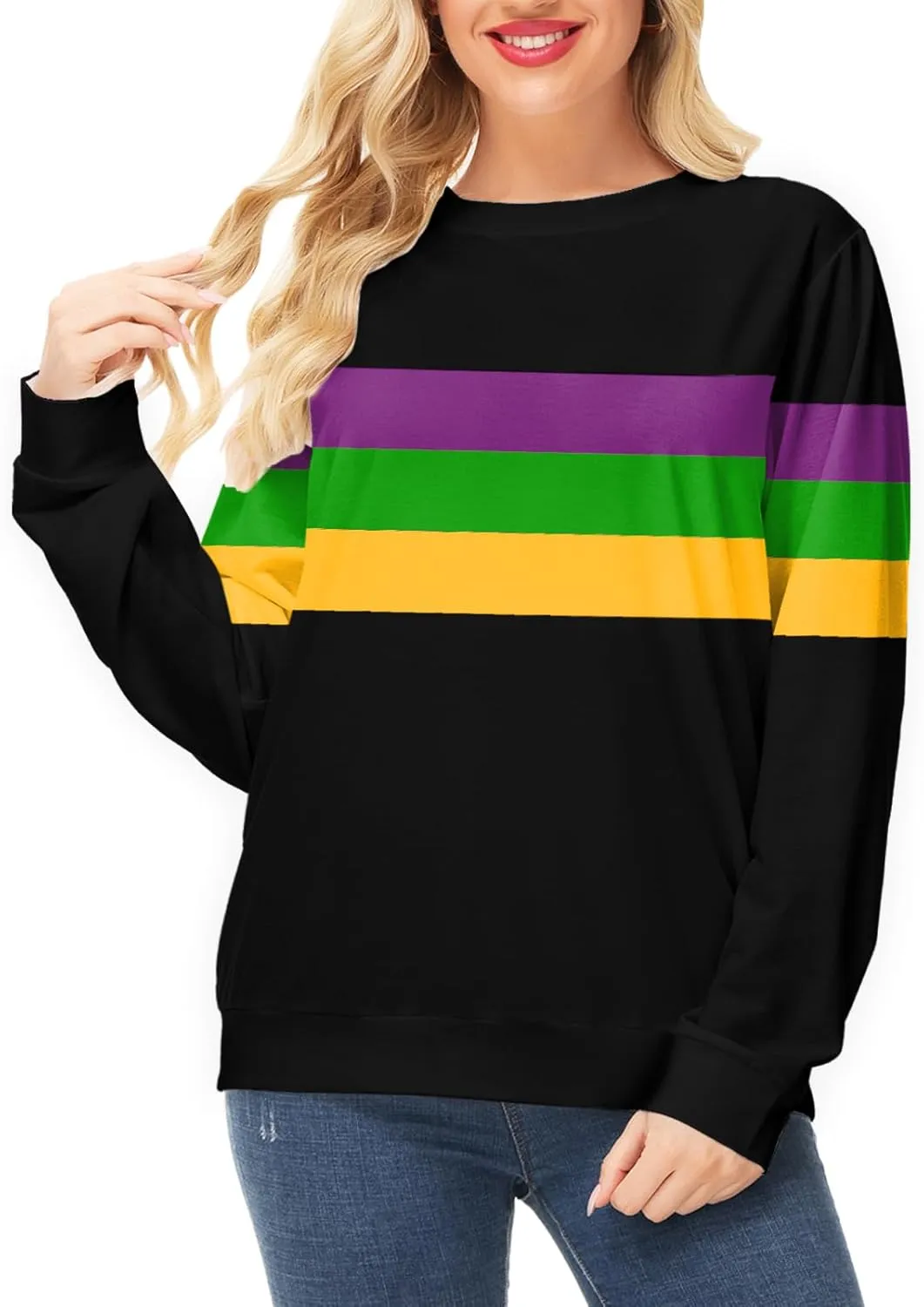 Deerose Women Mardi Gras Sweatshirts St Patricks Long Sleeve Print Shirts
