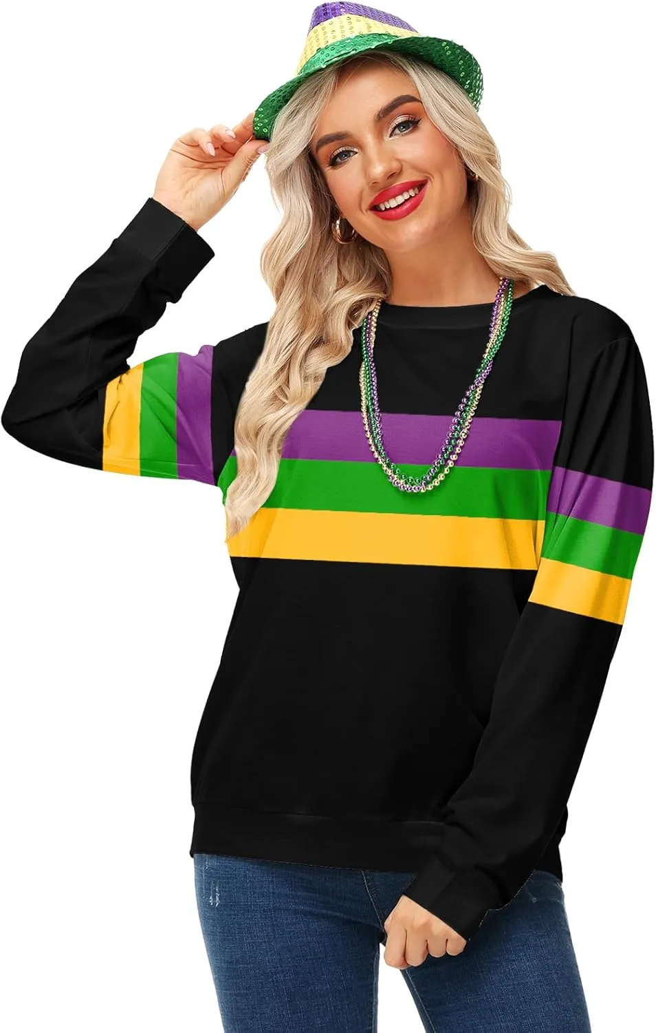 Deerose Women Mardi Gras Sweatshirts St Patricks Long Sleeve Print Shirts