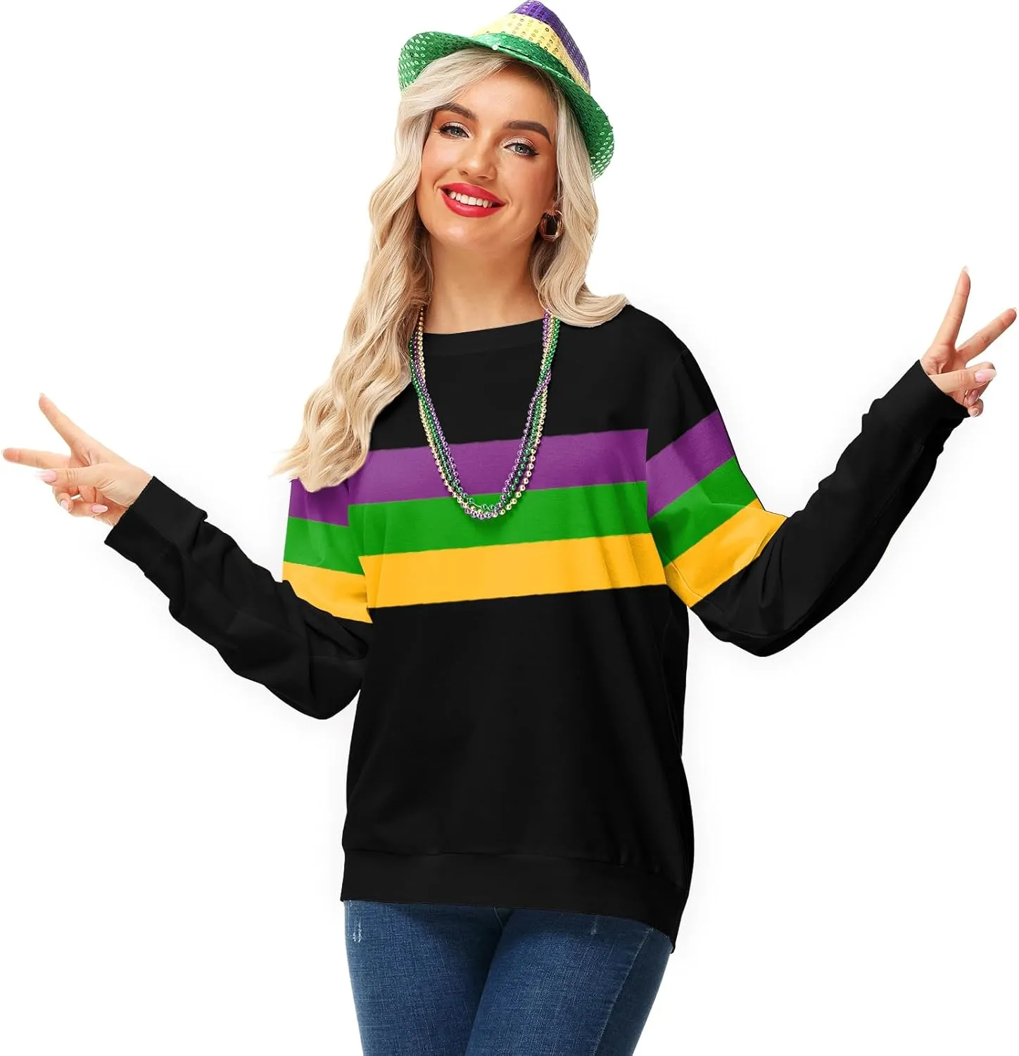 Deerose Women Mardi Gras Sweatshirts St Patricks Long Sleeve Print Shirts