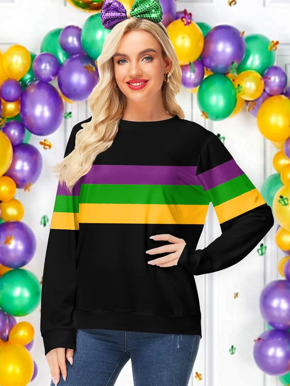 Deerose Women Mardi Gras Sweatshirts St Patricks Long Sleeve Print Shirts
