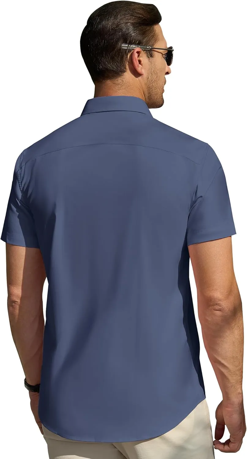 DEMEANOR Cotton Mens Dress Shirts Short Sleeve Button Down Shirts Formal Summer Dress Shirt Casual Button Up Shirts Men