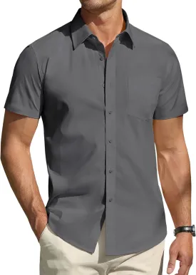 DEMEANOR Cotton Mens Dress Shirts Short Sleeve Button Down Shirts Formal Summer Dress Shirt Casual Button Up Shirts Men