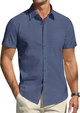 DEMEANOR Cotton Mens Dress Shirts Short Sleeve Button Down Shirts Formal Summer Dress Shirt Casual Button Up Shirts Men