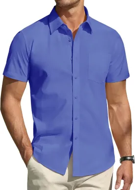 DEMEANOR Cotton Mens Dress Shirts Short Sleeve Button Down Shirts Formal Summer Dress Shirt Casual Button Up Shirts Men