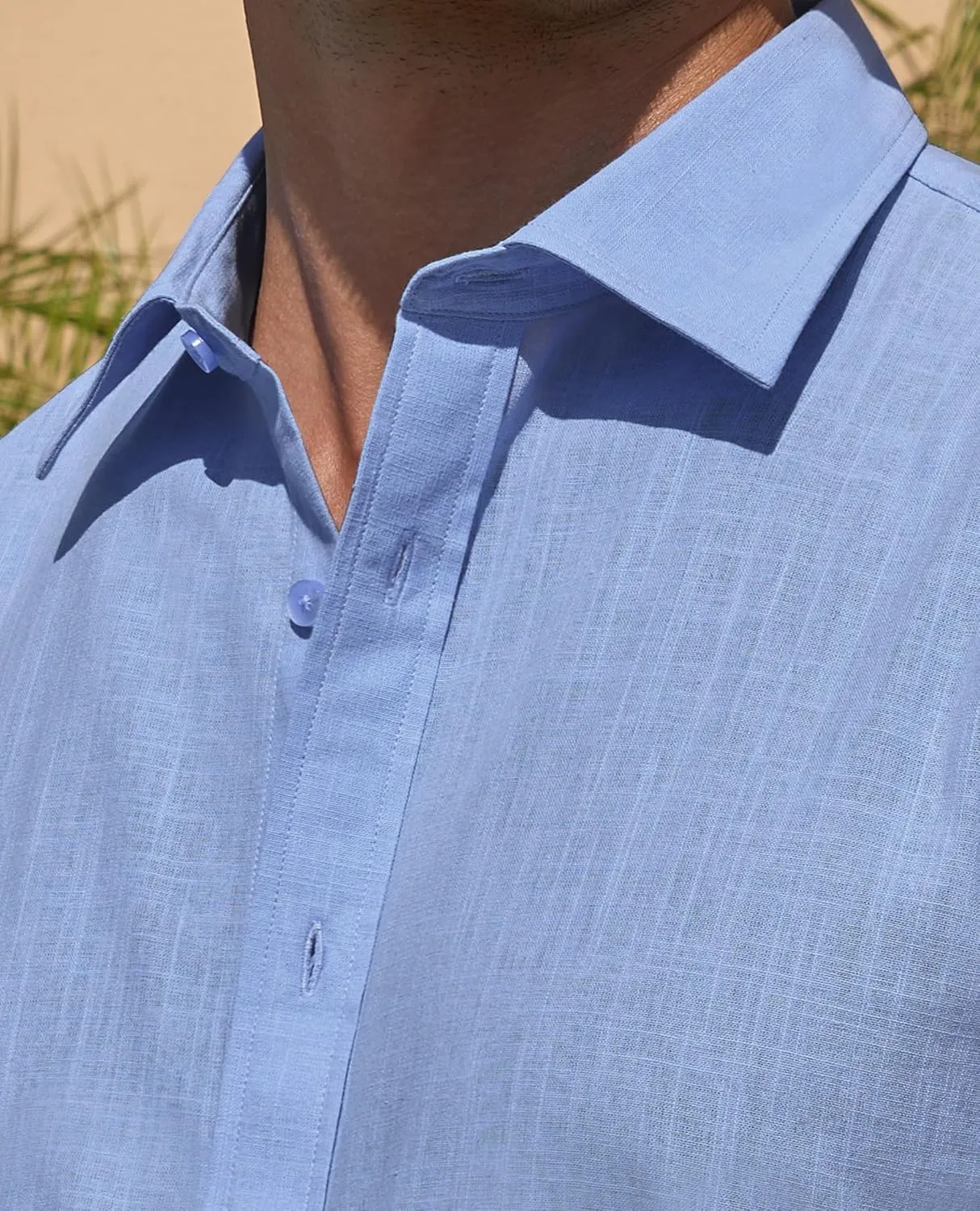 DEMEANOR Linen Shirts for Men Short Sleeve Button Down Shirts Summer Beach Casual Linen Button Up Shirt Vacation Wedding