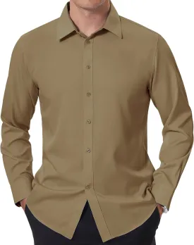 DEMEANOR Stain Shield Dress Shirts for Men Slim Fit Button Down Dress Shirts Long Sleeve Shirt Formal Business Stretch