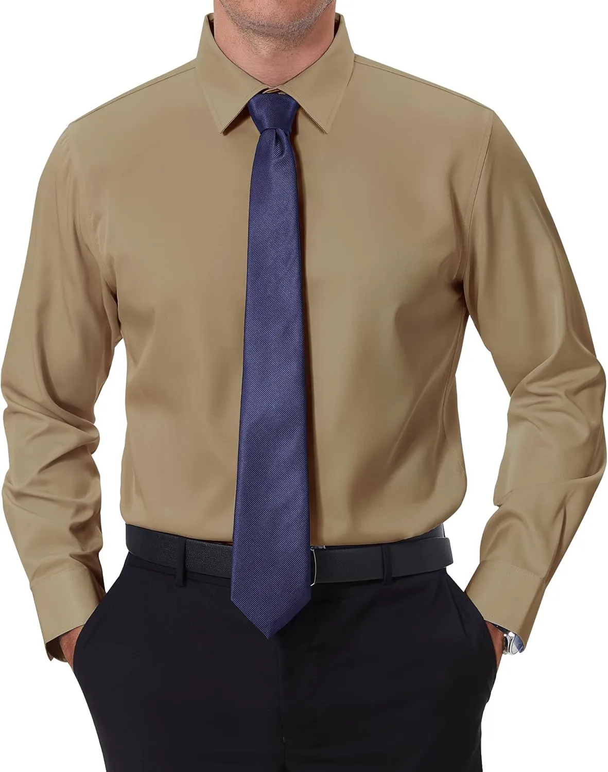 DEMEANOR Stain Shield Dress Shirts for Men Slim Fit Button Down Dress Shirts Long Sleeve Shirt Formal Business Stretch