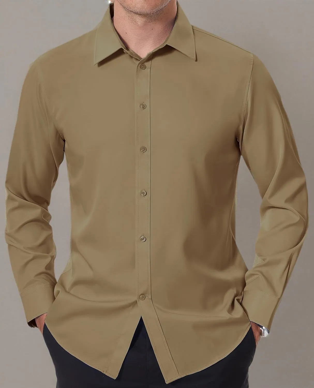 DEMEANOR Stain Shield Dress Shirts for Men Slim Fit Button Down Dress Shirts Long Sleeve Shirt Formal Business Stretch