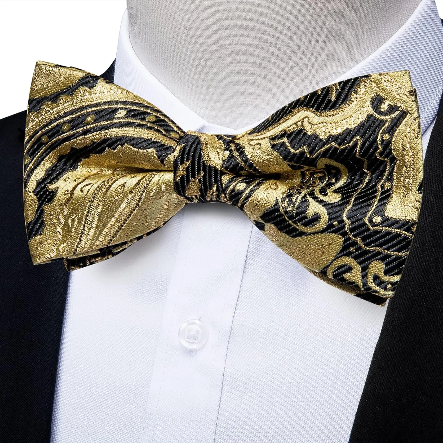 DiBanGu Pre-Tied Bow Ties for Men Silk Adjustable Tuxedo Bowties Pocket Square Cufflinks Set with Lapel Pin Jacquard Woven