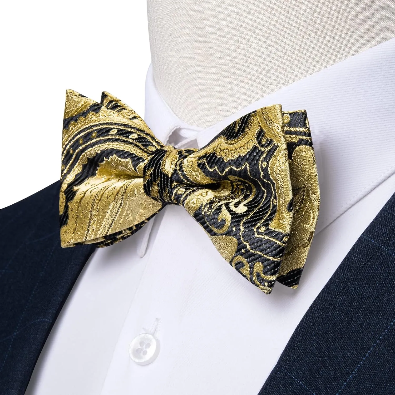 DiBanGu Pre-Tied Bow Ties for Men Silk Adjustable Tuxedo Bowties Pocket Square Cufflinks Set with Lapel Pin Jacquard Woven