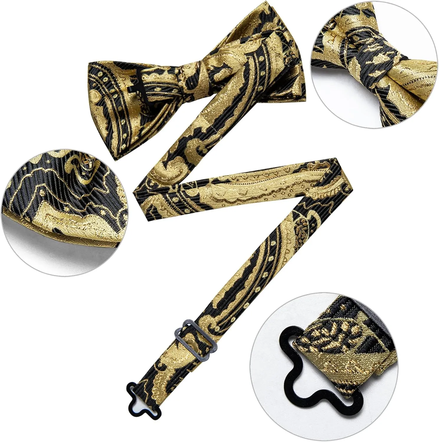 DiBanGu Pre-Tied Bow Ties for Men Silk Adjustable Tuxedo Bowties Pocket Square Cufflinks Set with Lapel Pin Jacquard Woven