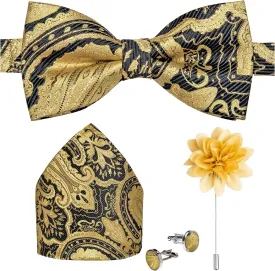 DiBanGu Pre-Tied Bow Ties for Men Silk Adjustable Tuxedo Bowties Pocket Square Cufflinks Set with Lapel Pin Jacquard Woven