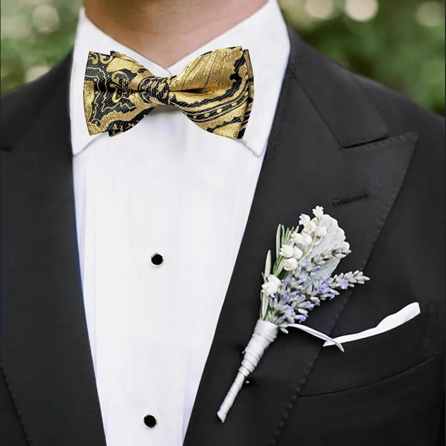 DiBanGu Pre-Tied Bow Ties for Men Silk Adjustable Tuxedo Bowties Pocket Square Cufflinks Set with Lapel Pin Jacquard Woven