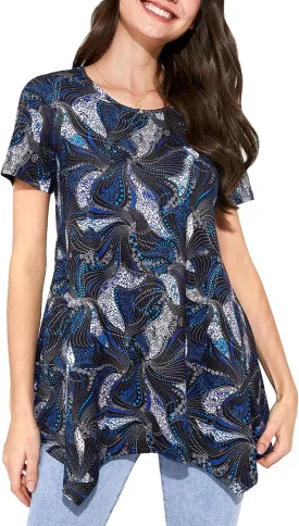 ENMAIN Tunic Tops for Women Plus Size Short Sleeve Top Loose Fit Dressy Casual Swing Summer Tunics Tops to Wear with Leggings