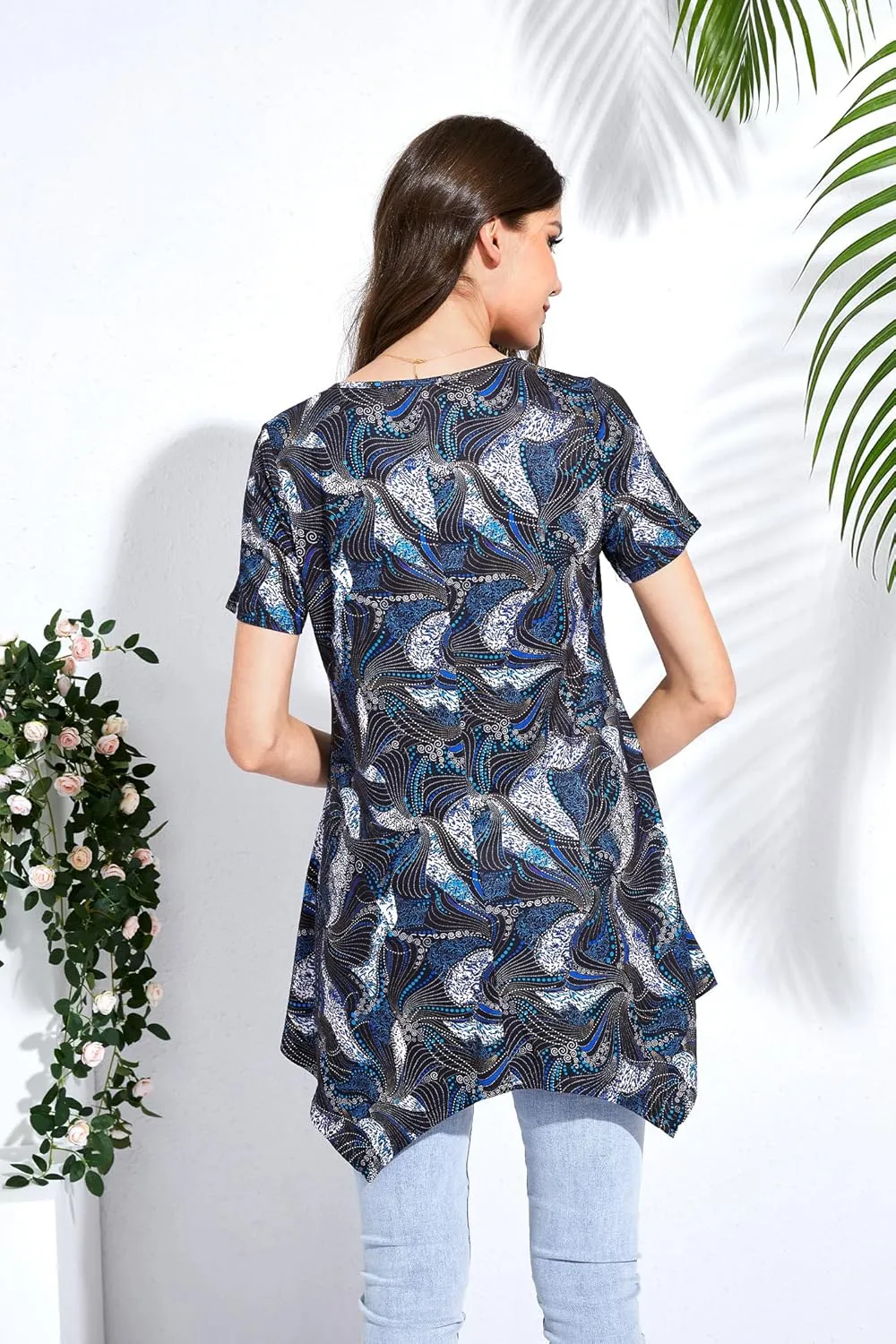 ENMAIN Tunic Tops for Women Plus Size Short Sleeve Top Loose Fit Dressy Casual Swing Summer Tunics Tops to Wear with Leggings
