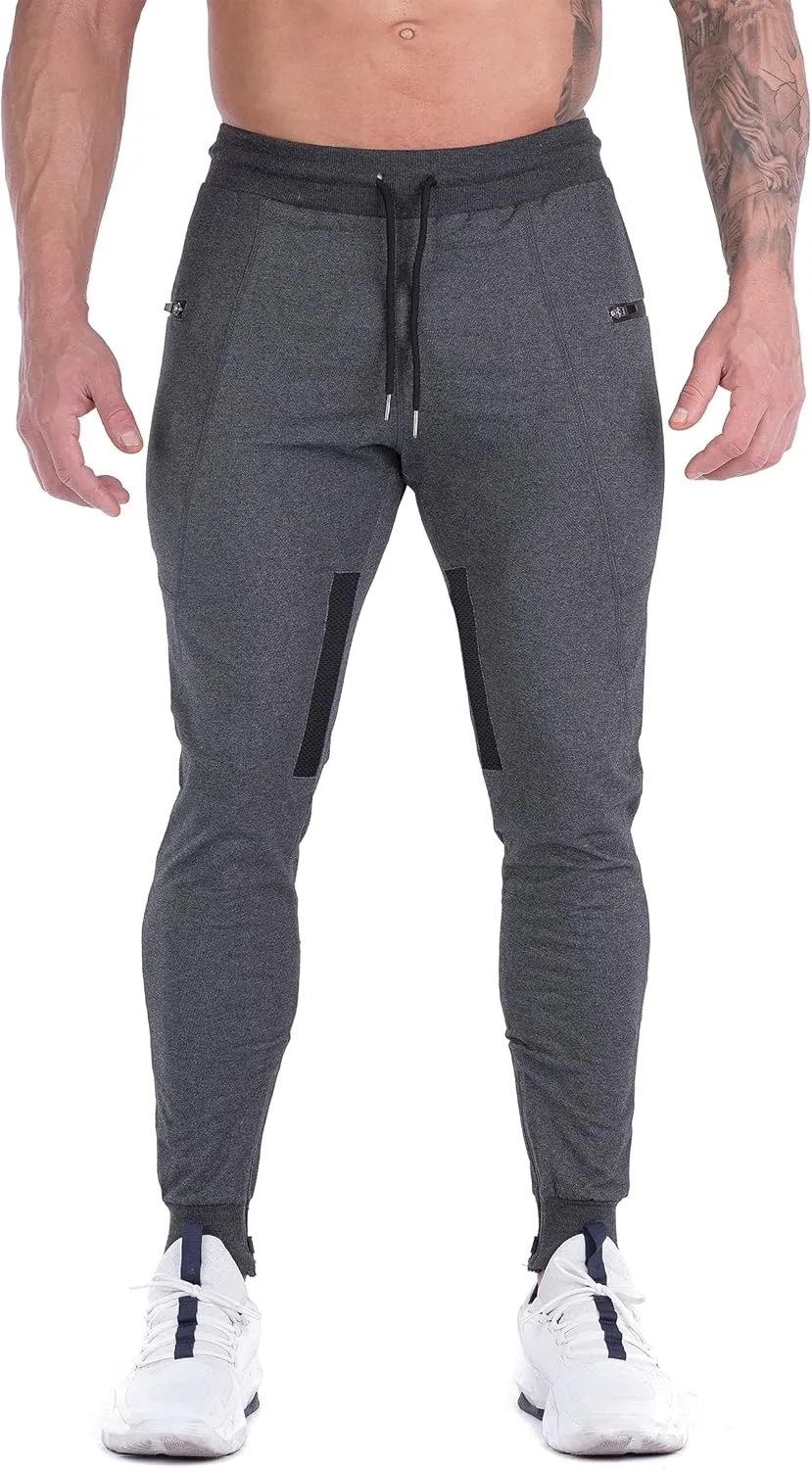 FIRSTGYM Mens Joggers Sweatpants Slim Fit Workout Training Thigh Mesh Gym Jogger Pants with Zipper Pockets