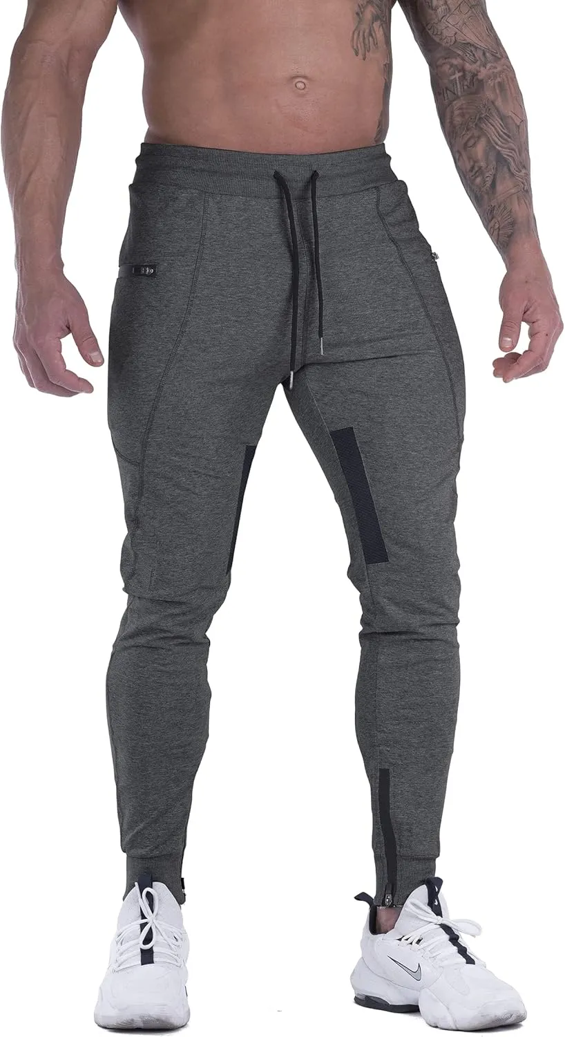 FIRSTGYM Mens Joggers Sweatpants Slim Fit Workout Training Thigh Mesh Gym Jogger Pants with Zipper Pockets