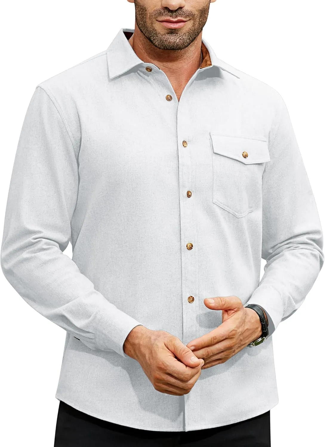 Flannel Shirt for Men Long Sleeve Mens Dress Shirts Cotton Casual Button Down Shirt Big Work Shacket Jackets