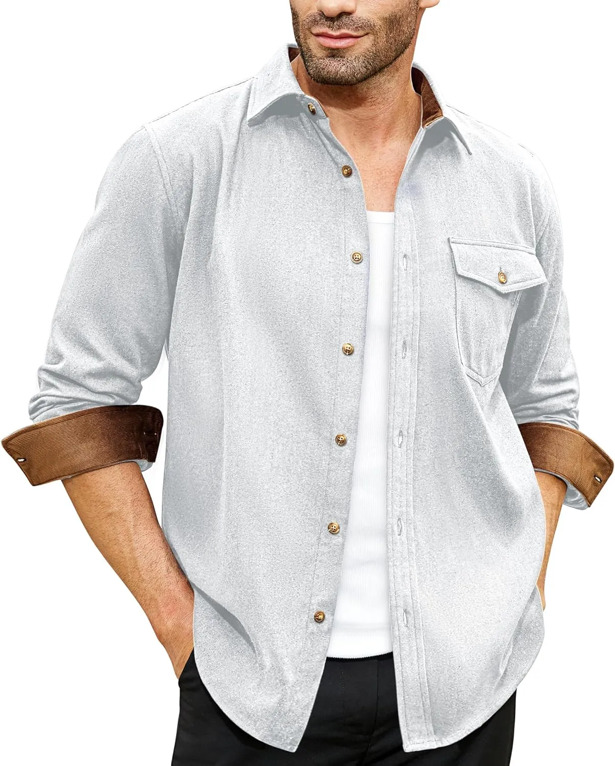 Flannel Shirt for Men Long Sleeve Mens Dress Shirts Cotton Casual Button Down Shirt Big Work Shacket Jackets