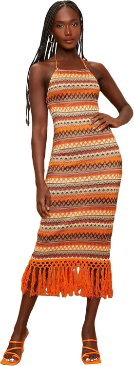 Floerns Women's Asymmetrical Fringe Hem Sleeveless Bodycon Party Long Dress