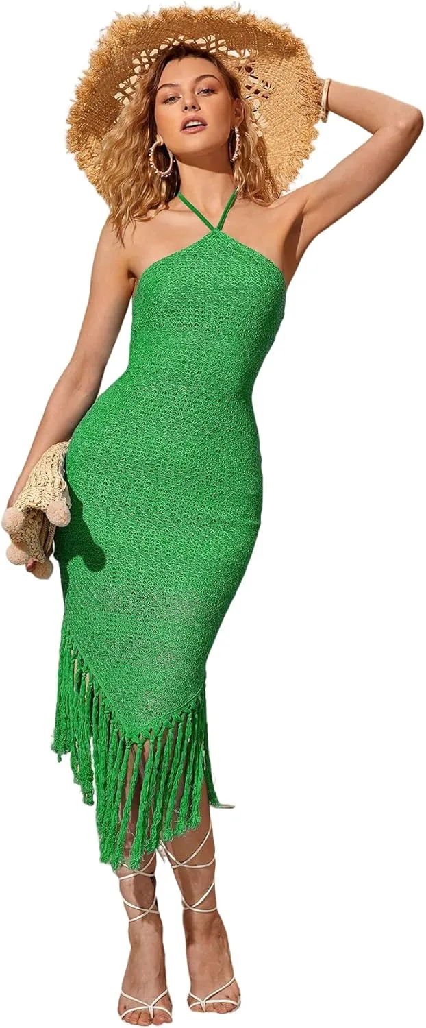 Floerns Women's Asymmetrical Fringe Hem Sleeveless Bodycon Party Long Dress