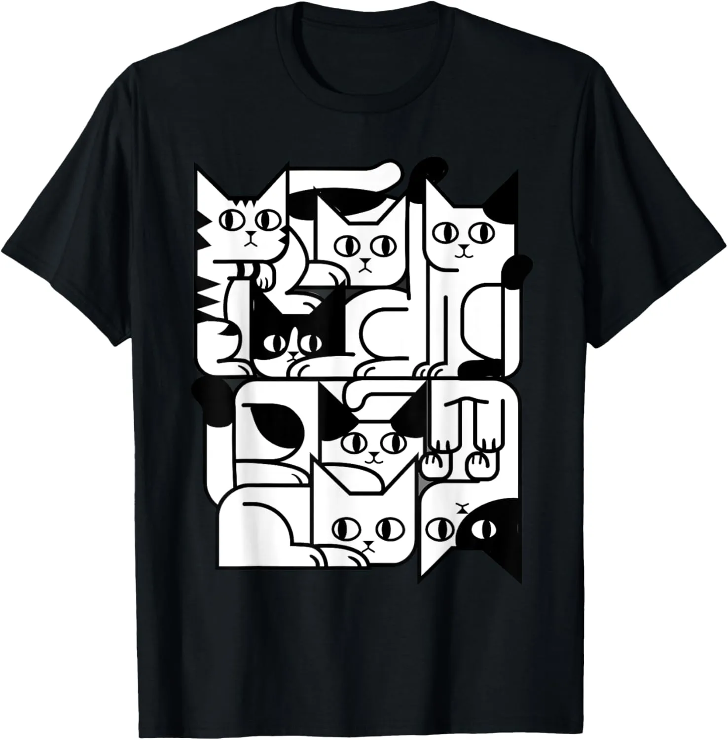 Geometric Cat Silhouette Abstract Kitten Classic Cute Cat T-Shirt, Small, Black