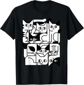 Geometric Cat Silhouette Abstract Kitten Classic Cute Cat T-Shirt, Small, Black
